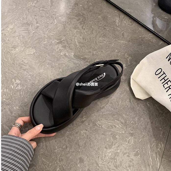 Ddmysports Suyin Same Cloud Summer Genuine Leather Cross Strap Casual Thick Sole Bubble Bread Sandals For Women S Summer New Style OUTDOOR
