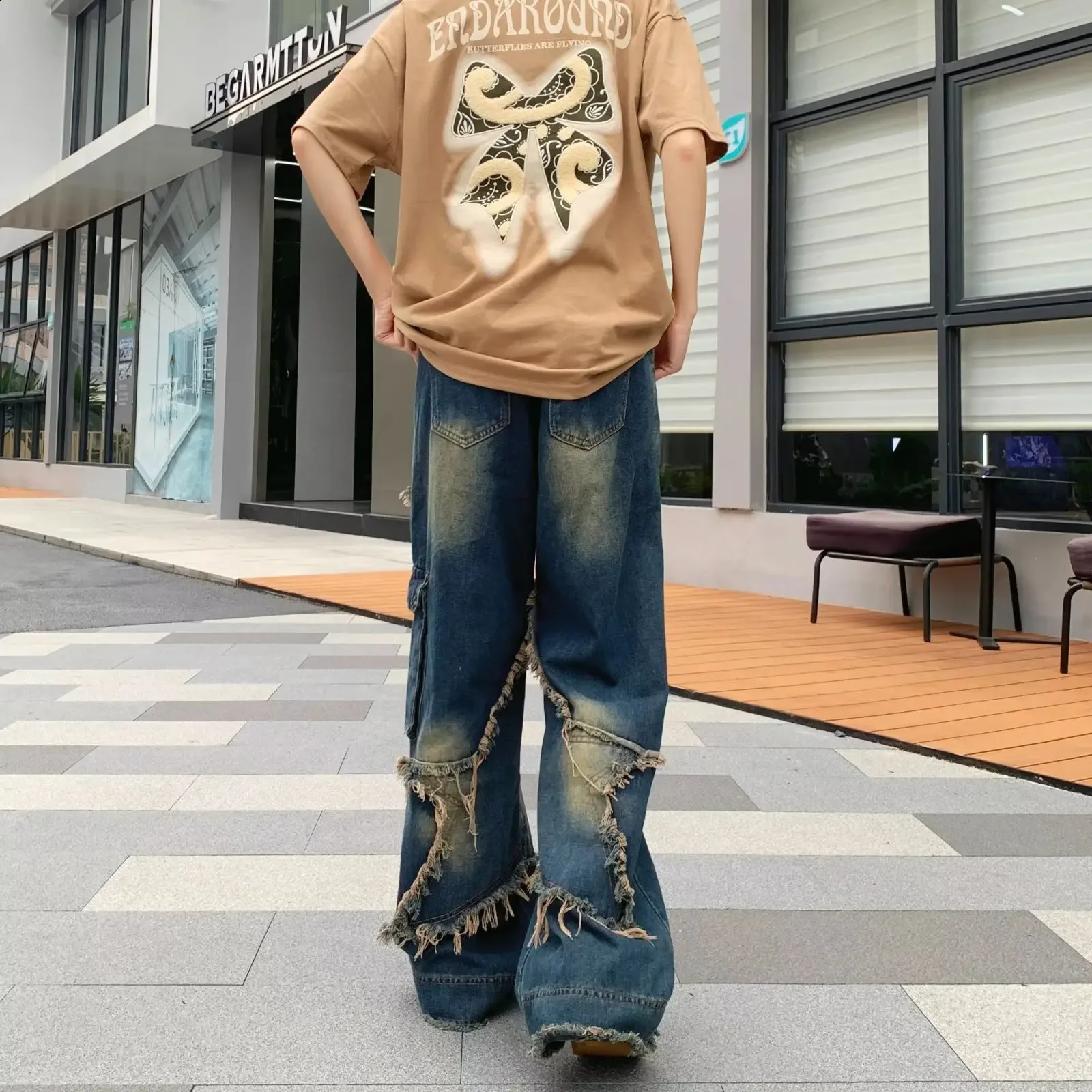 Vintage Wide-leg Denim Jeans For Men Niche n Sensibility Straight-leg Loose-fit Slimming Drag-ground Pants American Style 240821