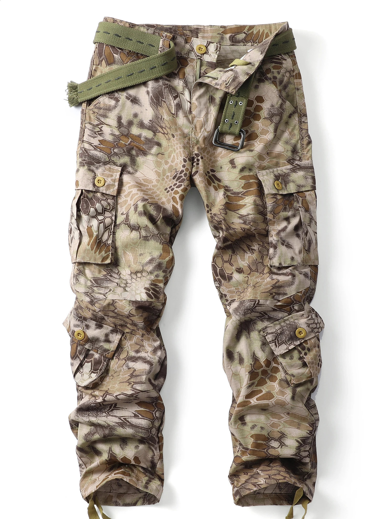 AK Army mens camouflage straight leg cargo pants loose casual outdoor work for hiking and fishing without straps 240821