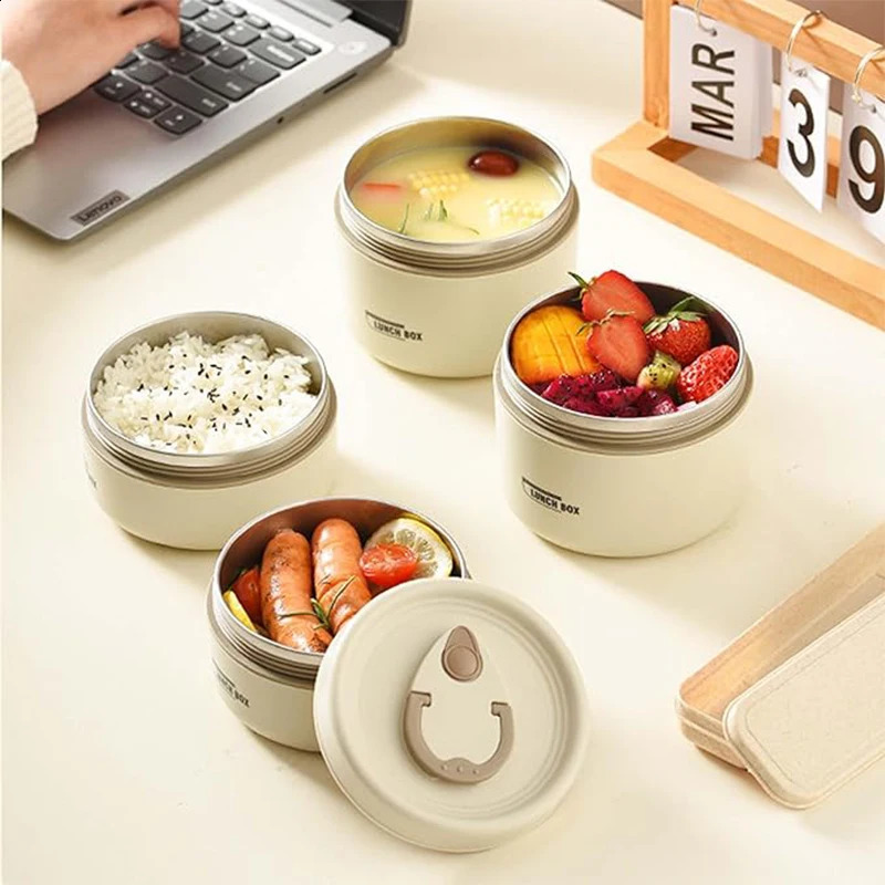 Portable Insulated Food Lunch Container Set with Thermal Lunch Box 3 Separate Stackable Lunch Container for Adult Kids 240821