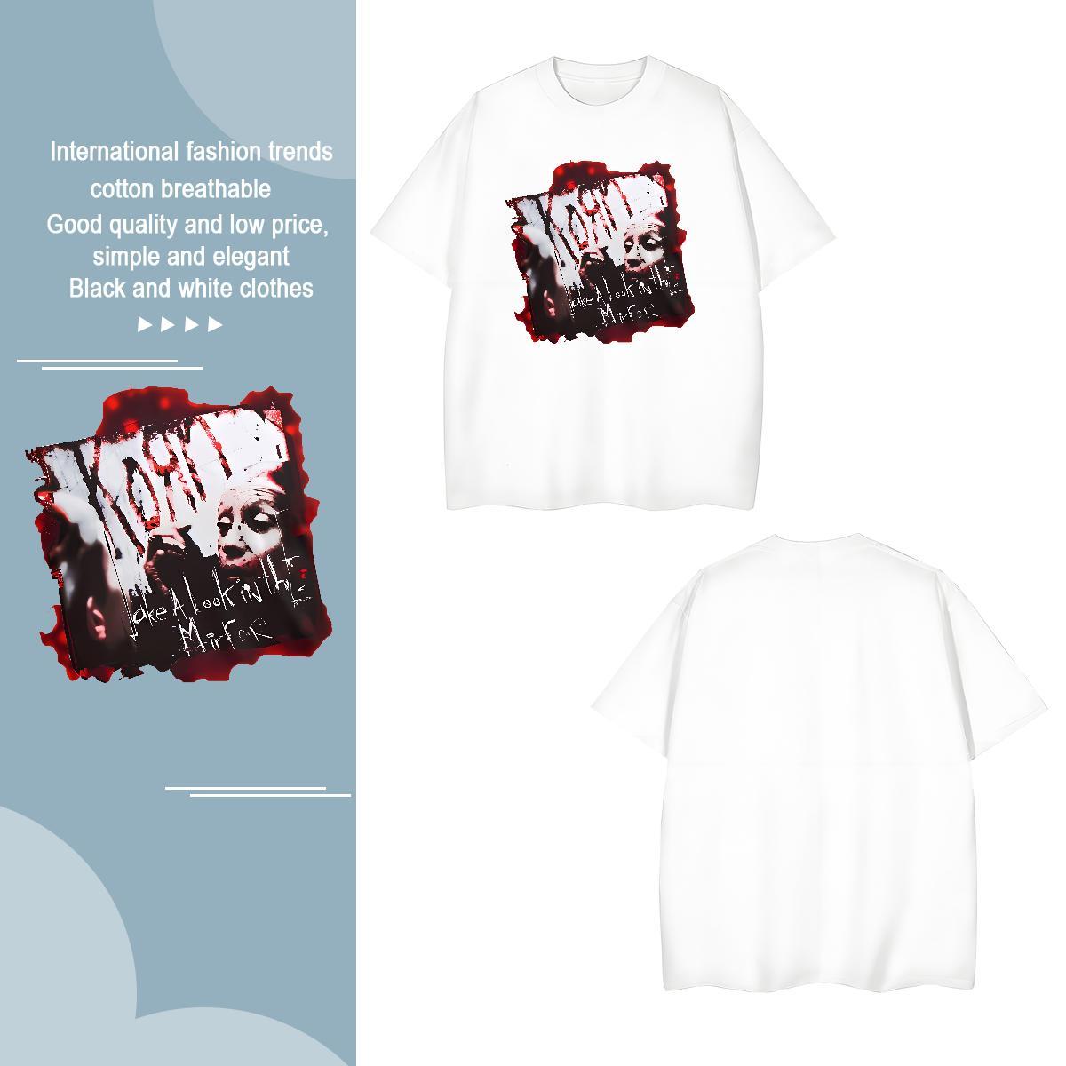 Classic Casual scary Men Tops Tees 230g Cotton Man T Shirts DIY Anime Street Breathable Short Sleeve TOP Quality Tees Shirts