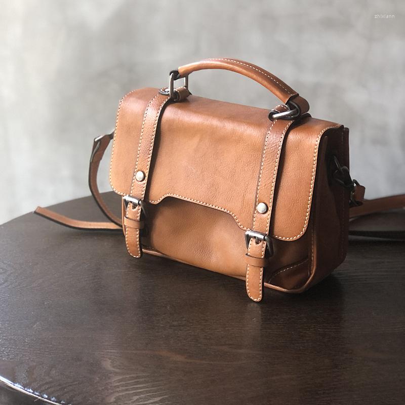 Free Shipping Bag Vintage Messenger With Plaster Skin Texture Niche Handmade Cowhide Small Square Women's All-match Genuine Leather Handbag Cross