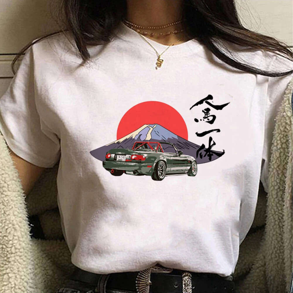Graphic Miata Print Women T Summer Casual Short Sleeve Shirt Haruku Tops Female T-shirt Cute Cartoon Clothes ops -shirt