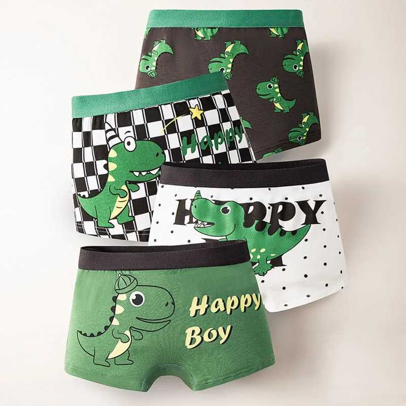 4Pcs Boys Cotton Boxers Panties Cartoon Dinosaur Printed Kids Underwear Soft Childrens Underpants Shorts Teenager Panties 2-14Y Y240821