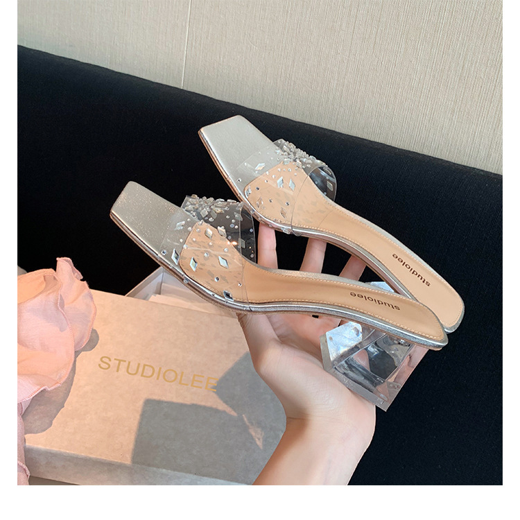 Ddmysports Grape Mom S Summer New Crystal Sole Square Ead Straight Line With Thick Igh Eel Slippers For Women Outwear OUTDOOR