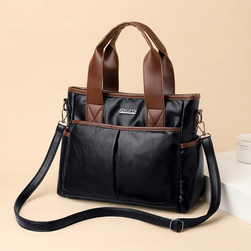 Vintage Soft Leather Top-handle Bags PU er Ladies Handbag Women Shoulder Bag Casual Tote 240820