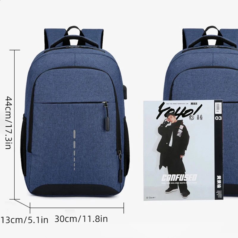 Classic Men Backpack USB Charging Casual Travel Large Capacity Laptop School Bag y240820