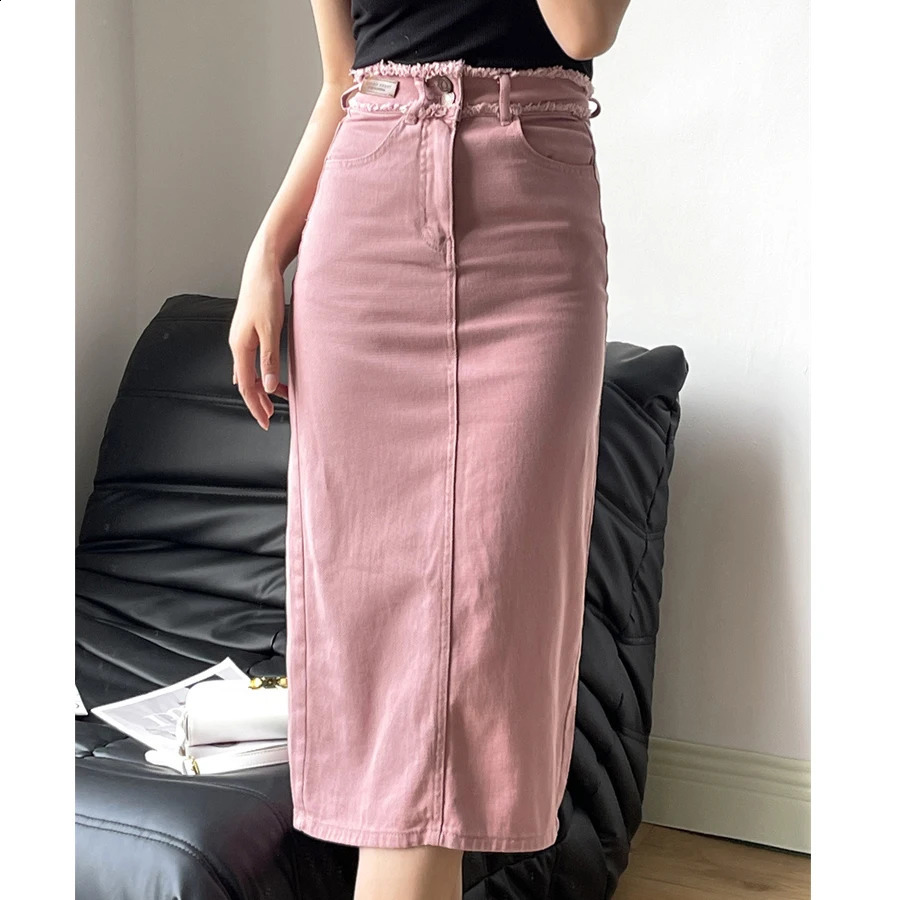 Arrival Womens A-Line Cotton Denim Long Skirt High Waist Good Quality Vintage Skirt Femme Spring Bodycon Skirt 240820