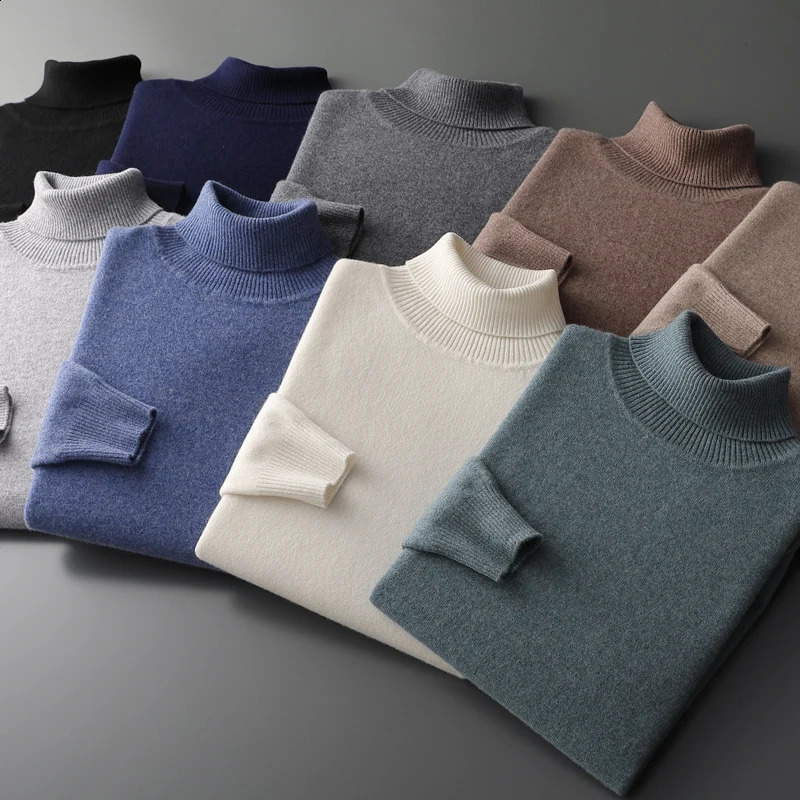 RONGYI Mens Sweater Turtleneck 100% Pure Wool Pullover Mens Long Sleeve Autumn/Winter Basic Warm Business Casual Knit Sweater 240821