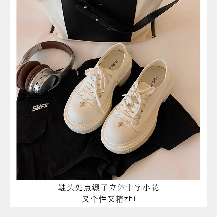 Ddmysports Grape Mom S Same Style Big Cm Thick Sole Height Increasing Lace Up Round Toe White Casual Canvas Shoes For Women Autumn And Winter OUTDOOR