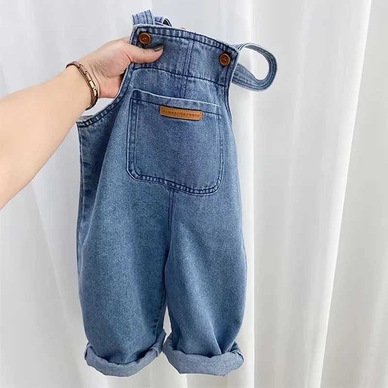 New summer childrens clothing baby girl boy denim covered pure soft casual childrens jeans jumpsuit baby bib pants 1-5 years W240822
