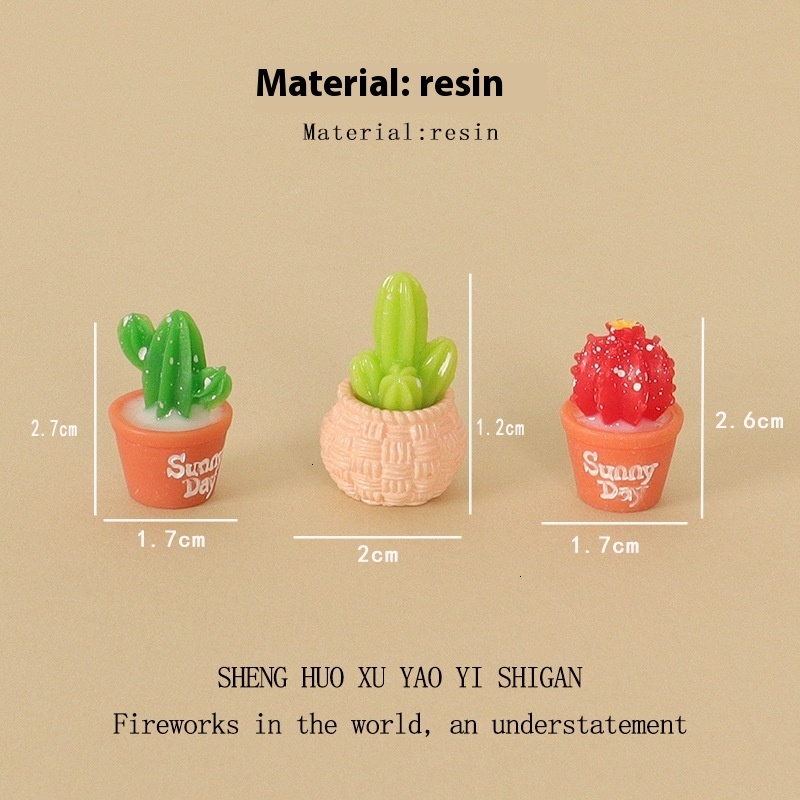 Resin creative crafts, mini cactus potted plants, office desktop ornaments, home micro landscape scene decoration