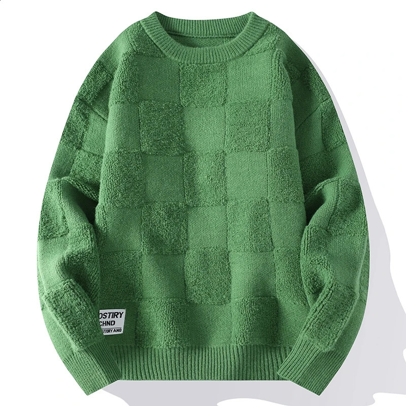 Men Harajuku Fashion Knitted Sweaters Hip Hop Streetwear Loose Plaid Pullover Oversized Casual O-Neck Men Vintage Sweaters 4XL-M 240821