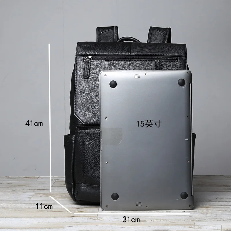 Mens Large Capacity Retro Top Denim Leather Casual Computer Bag Travel Backpack Fashion 240820