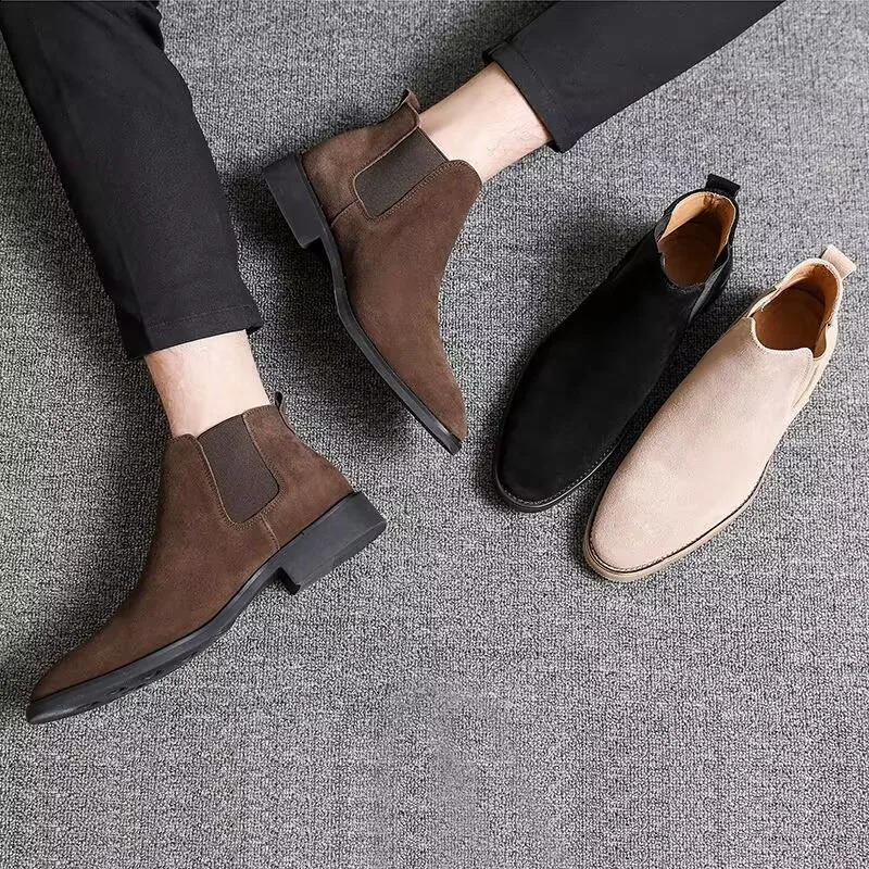Mens Retro Classical Chelsea Boots Cow Suede Genuine Leather Men Fashion Ankle Boot Mens Casual Short Boots High-Top Shoes 250120