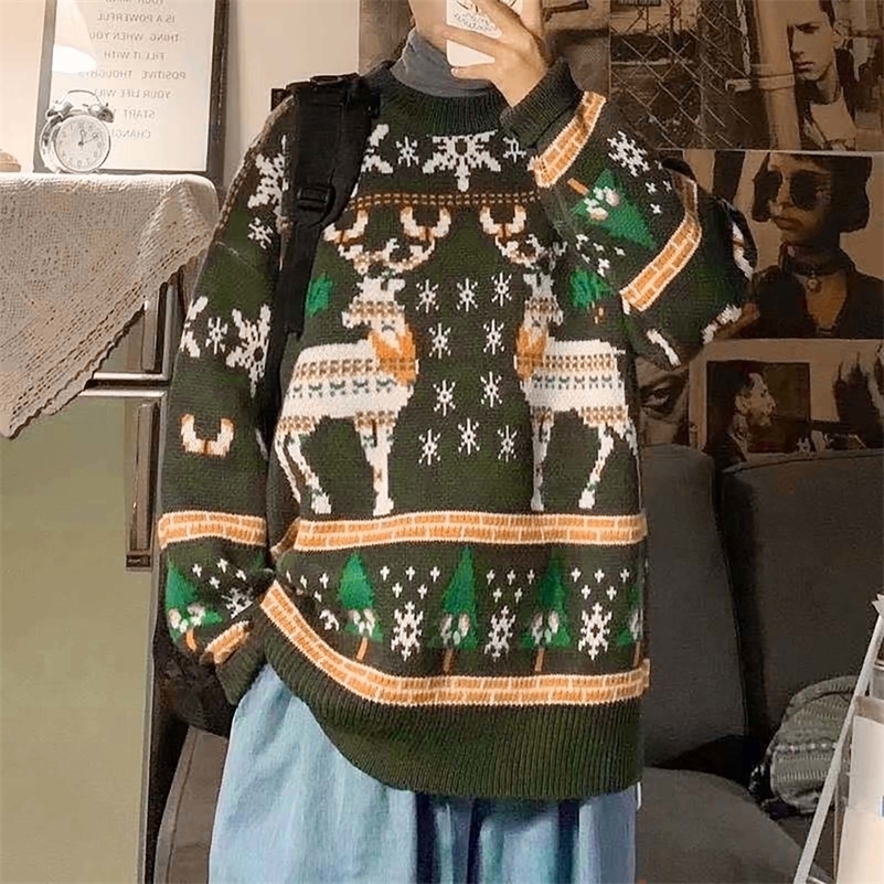 Christmas Style Pullover Sweater Men Y2K Autumn Winter Crew Neck Couples Knit Sweater Fashion Males Loose Sweaters 240821