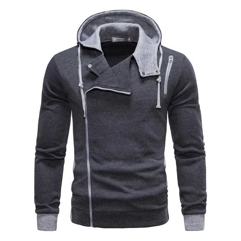 Men Hoodie Fall Zipper Polyester Long Sleeve Hooded Sweatshirt Mens Asymmetric Hoodies Men TopXJ240820