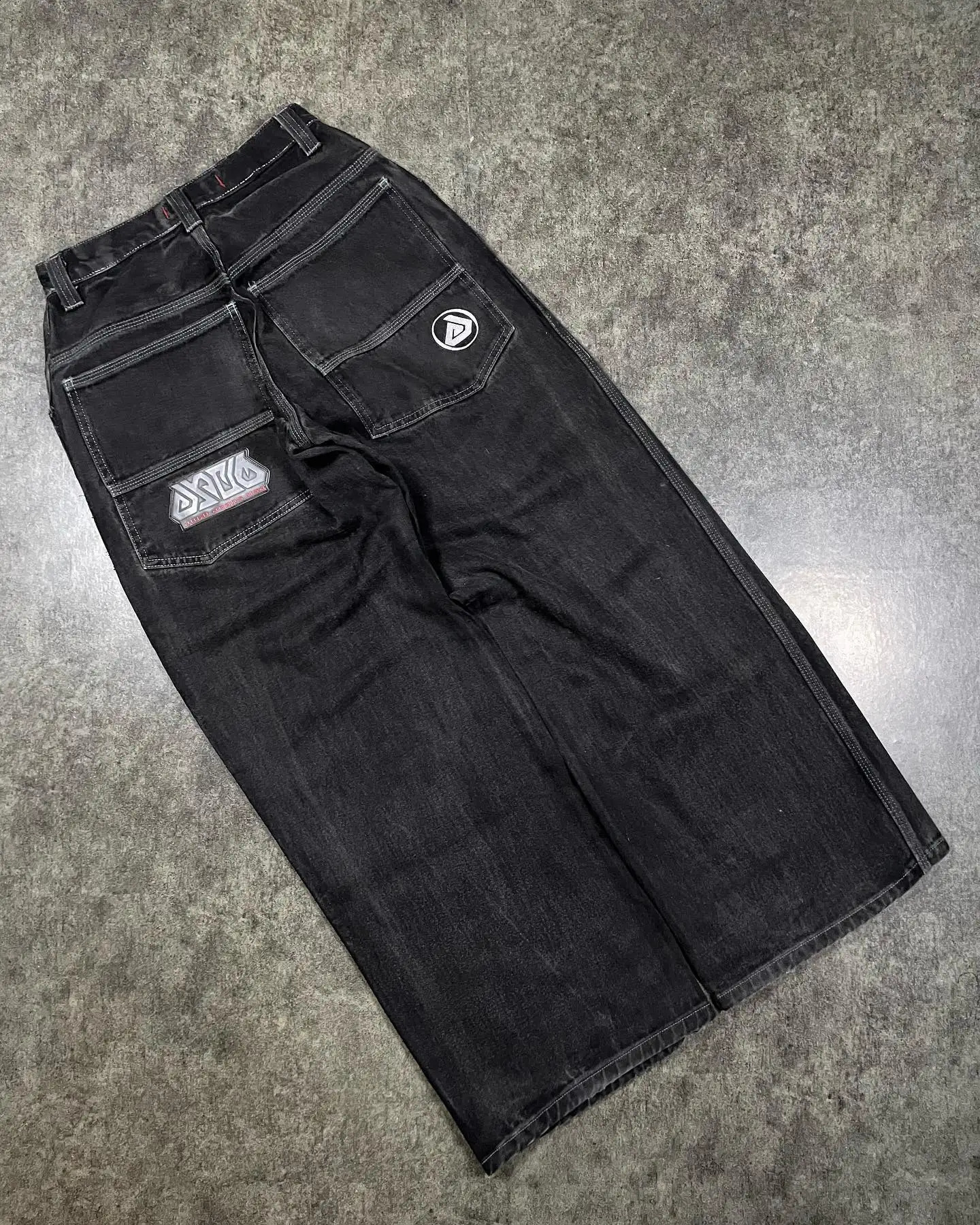 Baggy Jeans Mens Y2k Embroidery Harajuku Pattern Wide Leg Pants Casual Hip Hop Black Straight Denim Trousers Streetwear 240821