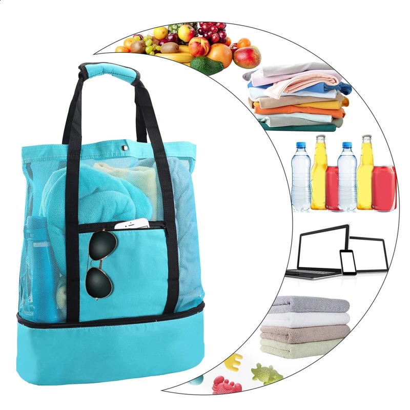 Heat Preservation Picnic Beach Bag Women Mesh Transparent Doublelayer Swim Storage High Capacity Shopping Waterproof Bags Tote 241203