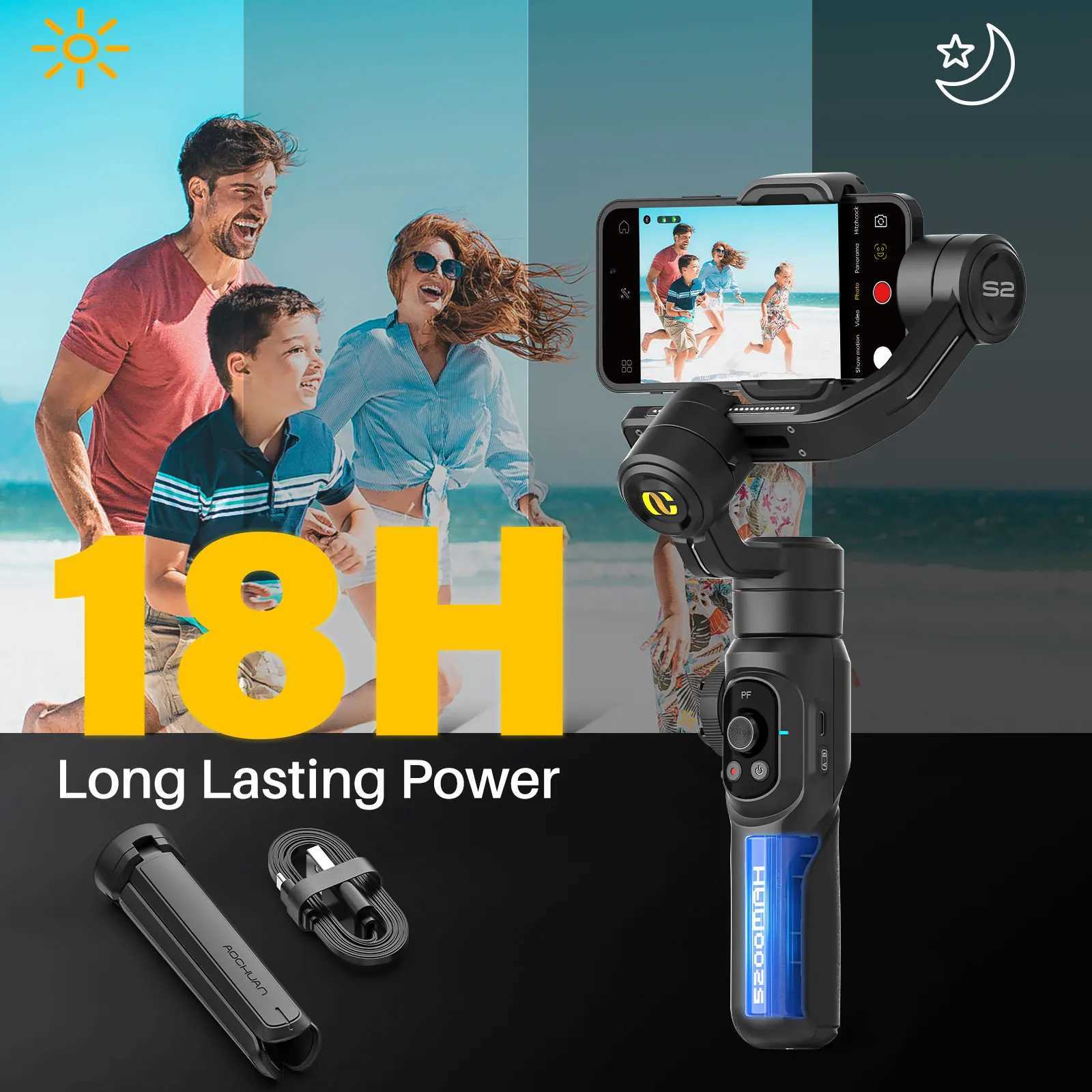 AOCHUAN Smart S2 3-Axis Intelligent Gimbal Stabilizer Built-in telescopic extension pole CL240821