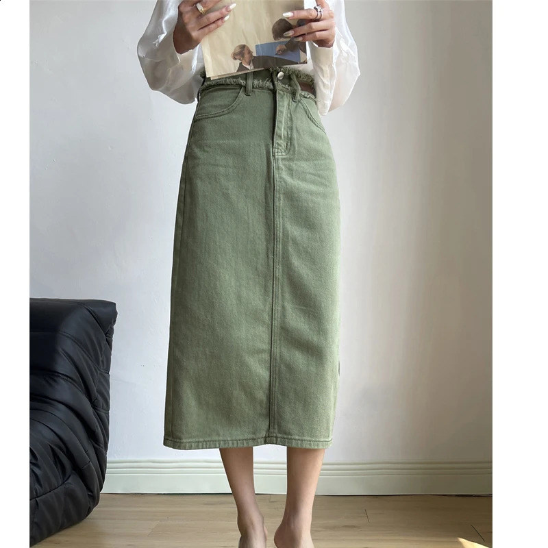 Arrival Womens A-Line Cotton Denim Long Skirt High Waist Good Quality Vintage Skirt Femme Spring Bodycon Skirt 240820