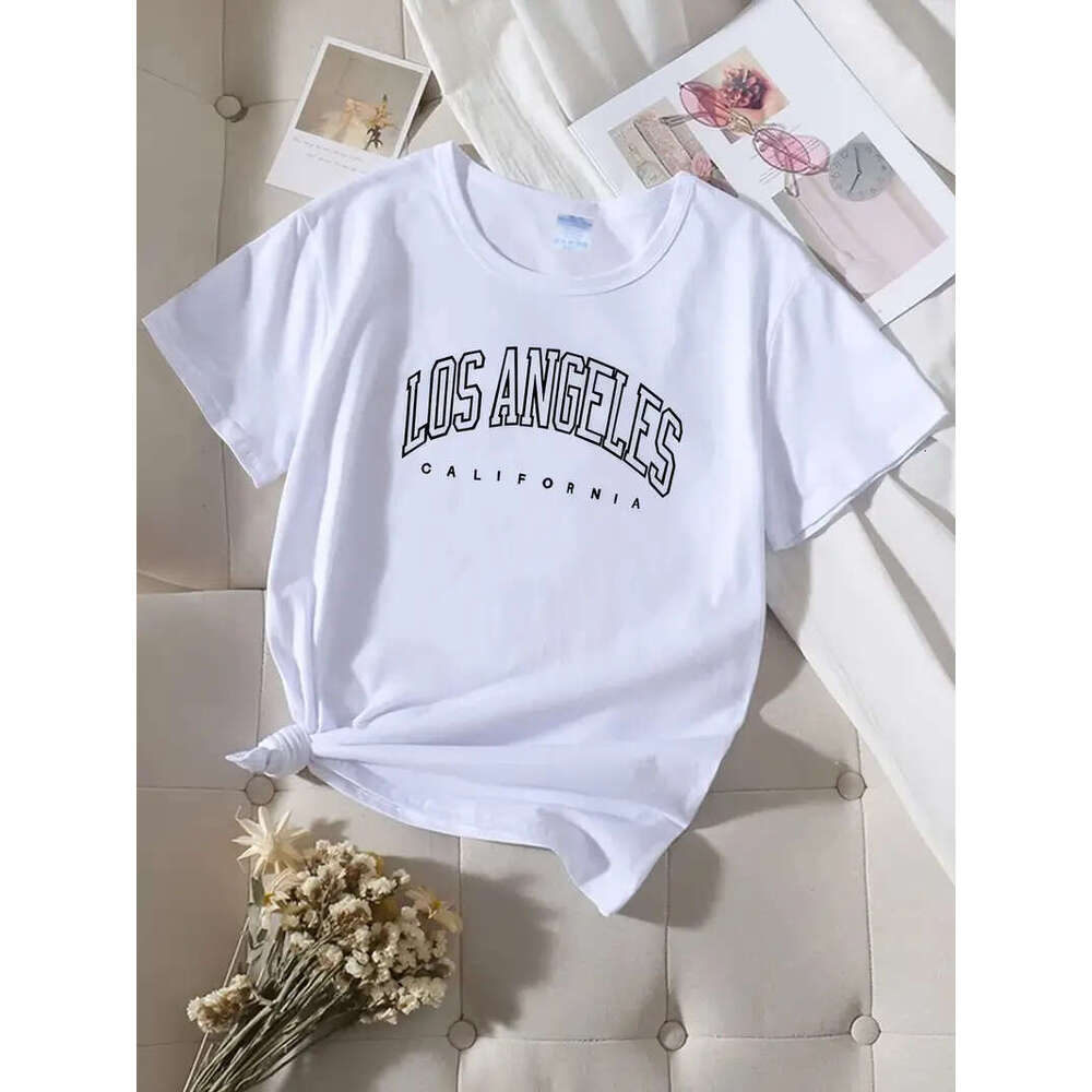 ANGELES LOS Letter Print Crew Neck T-shirt, Casual Loose Short Sleeve Fashion Summer T-Shirts Tops, Women's Clothing