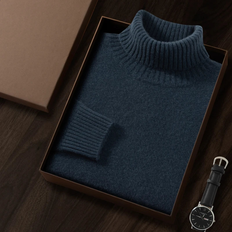 MVLYFLRT Autumn Winter Mens Thickened High Collar 100% Cashmere Knitted Pullover Sweater Solid Color 932 240821