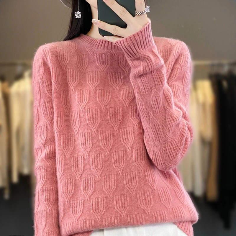 AutumnWinter Cashmere Sweater Womens Oneck Pullover Warm Loose 240821