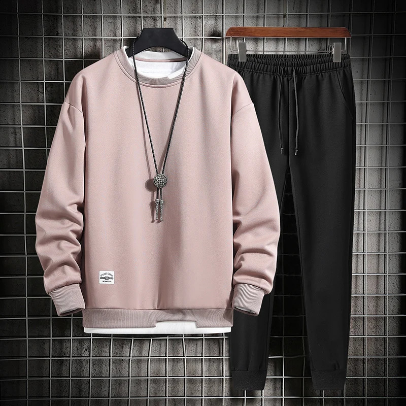 Spring/Autumn Casual Mens Sweater and Sports Pants Two Piece Set Fashion Street Clothing Set Mens Sports Wear 240827