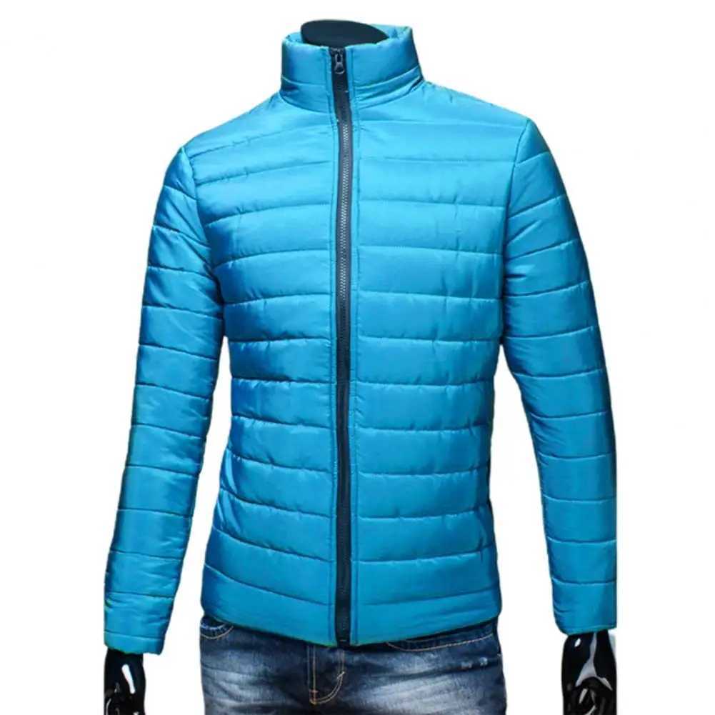 Puffer jacket Zipper Closure Men Down Coat Autumn Winter Solid Color Stand Collar Pockets Puffer Jacket Outerwear Top M240821