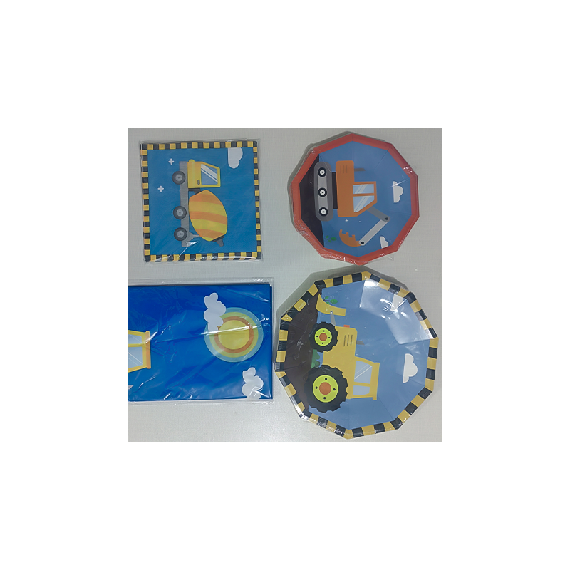 Polygonal engineering vehicle birthday decoration tableware set suitable for children's theme party birthday supplies