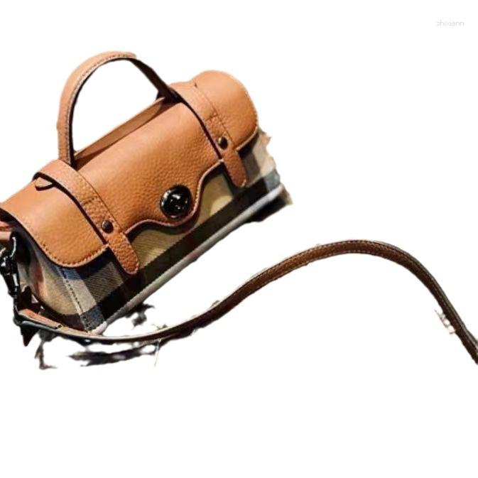 Bag Genuine Leather Canvas Pillow Plaid Classic Bucket Portable Messenger 8968 zhanyishengli