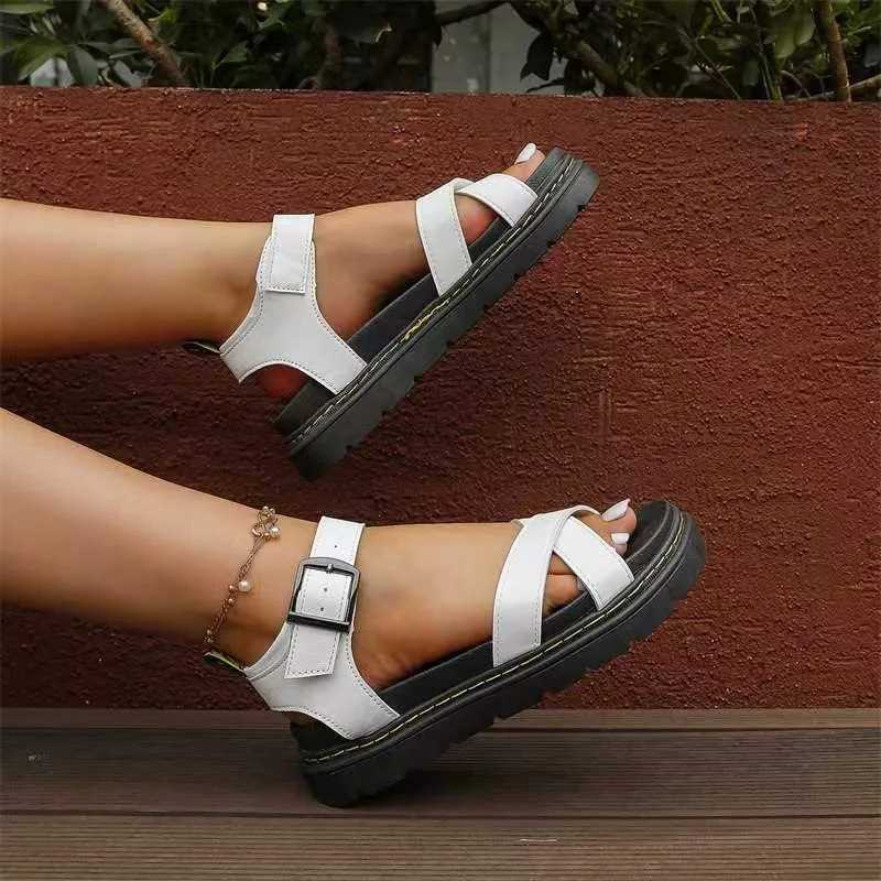 2024womens Summer New Fashion Open Toe Simple Solid Color Womens Shoes Casual Leather Flat Anti-slip Womens Sandals Large Size CL240806