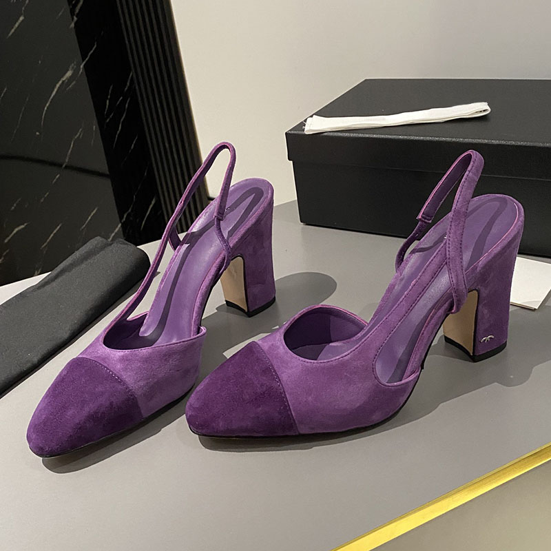 Talons grossiers de femmes 9cm chaussures de robe Designer en daim slip on relingbacks sandales chaussures de loisirs extérieures avec sacs de po