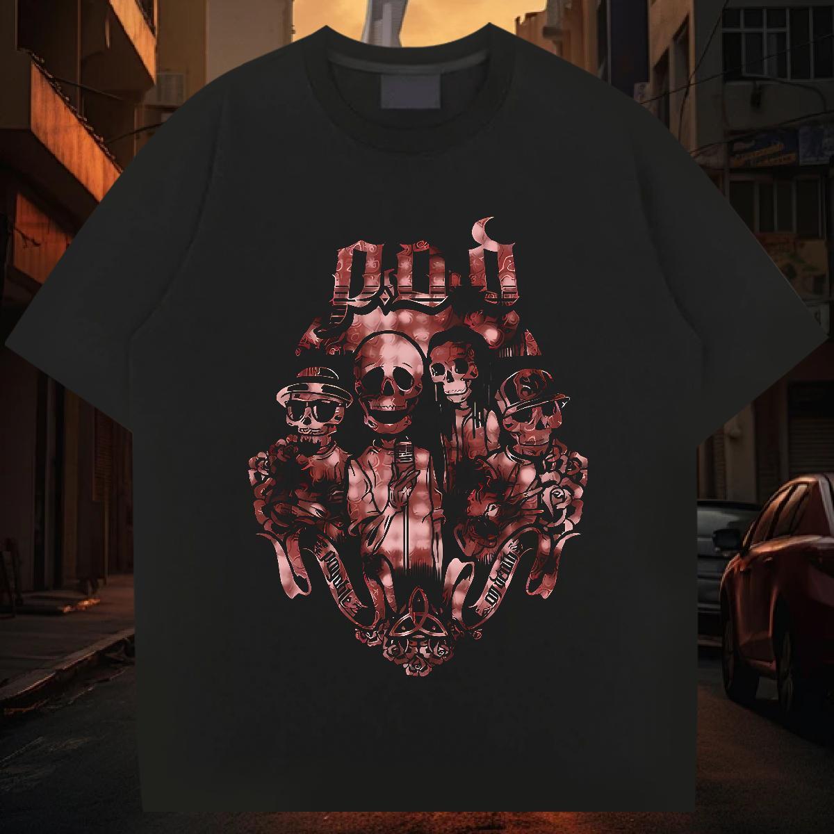 Wholesale Tshirts 230g 100% Cotton High Street Hip Hop skull Breathable Short Sleeve Man T Shirts Cool Design DIY Printed Polos