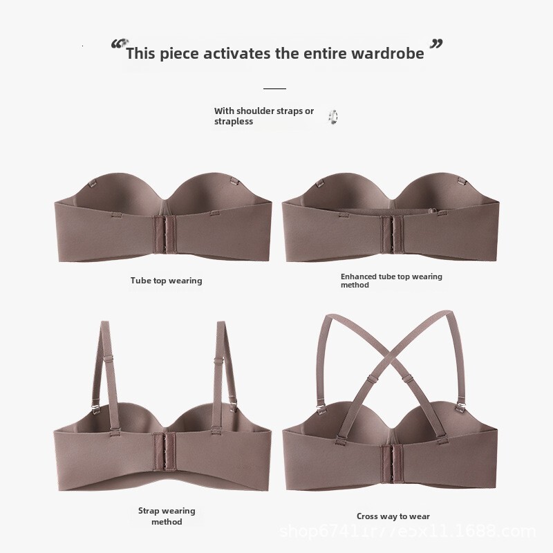 Strapless for female Xia, with small chest that gathers and highlights, a large upper support, sagging, steel ring, no marks, anti slip, invisible tex