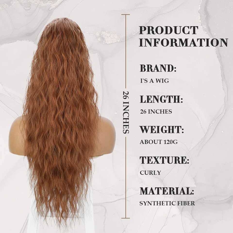 I Am A Long Curly Suitable For Women Cooper Red Black Brown Blonde Hair Synthetic Ponytail W240817
