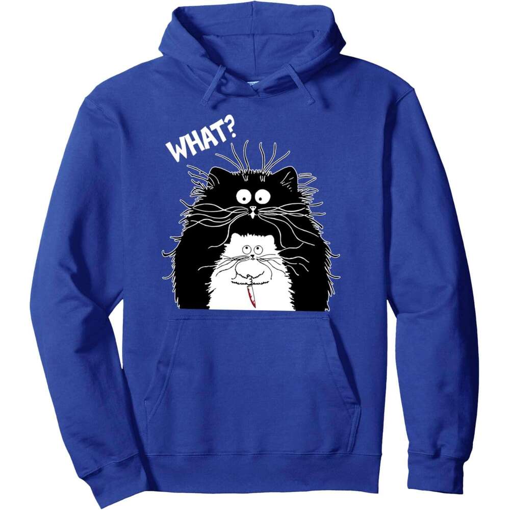 Hoodie for Mens Womens Cute What? Murderous Cat Holding Knife Funny Halloween Costume Pullover Hoodie Graphic Hoodies Sweatshirt Long Sleeve 2025