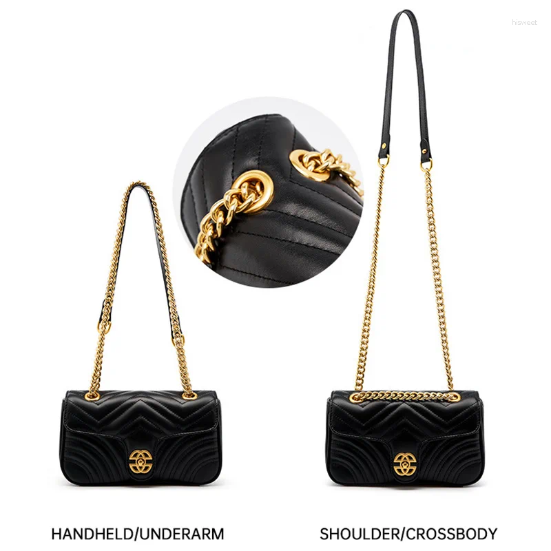 Genuine Shoulder Bags Leather Women's Chain Bag 2024 Cowhide Women Crossbody Geometric Pattern Handbag