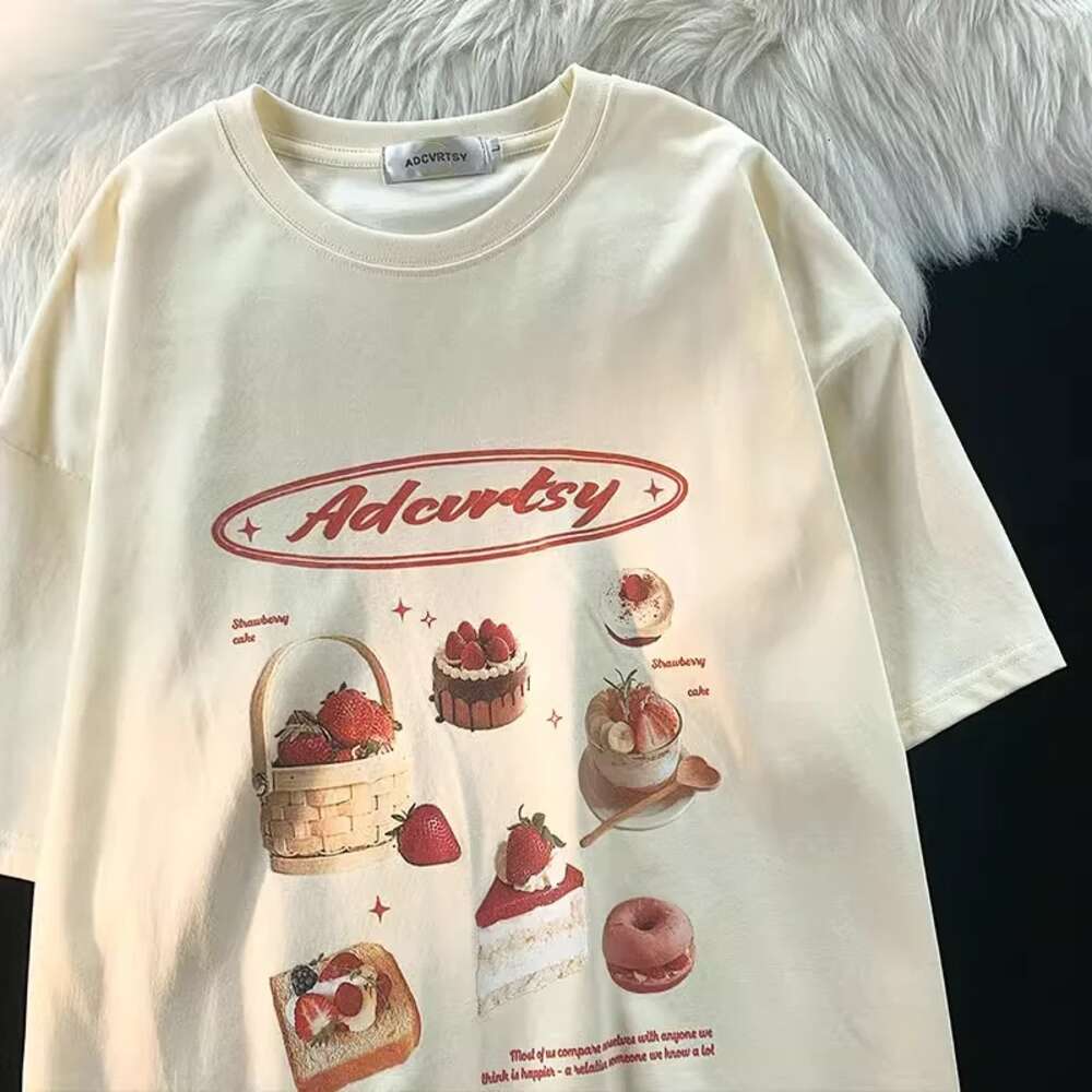 Strawberry Chic Print for Women Japanese Haruku Short Sleeve O Neck Streetwear T-shirt Large 3XL Summer Woman T Shirts