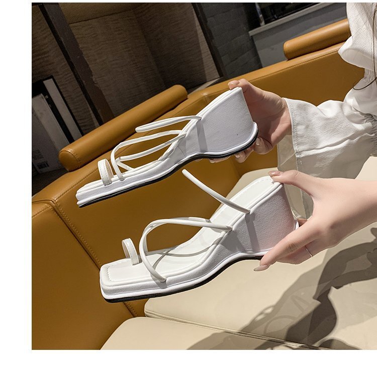 Ddmysports Slope Heel Slippers Women S Summer New Style Square Thick Bottom Straight For External Wear Cross Strap Toe Clip Cool Slipper OUTDOOR