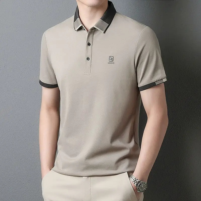 Summer Embroidery Loose Allmatch T Shirts Short Sleeve Solid Polo Neck Smart Casual Tops Tees Vintage Fashion Men Clothing 240820