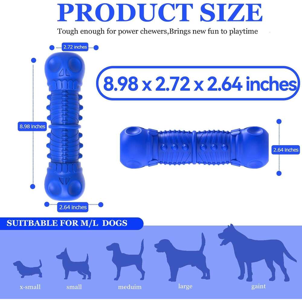 ZIKATON Squeaky Aggressive Chewers, Chew Large Medium Breed Dog, Dog Toys, Tough Durable Dogs Toys with Natural Rubber (Bule D, for Larege Dogs)
