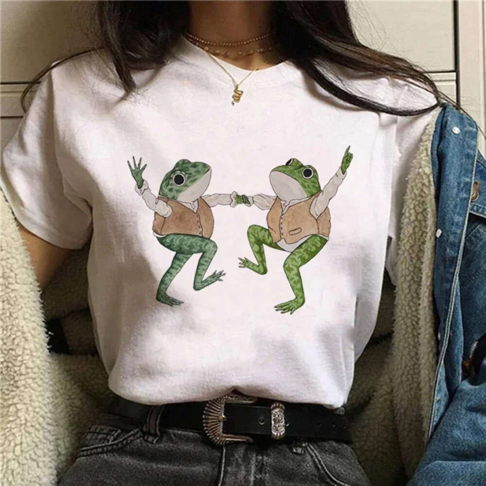 Style Academy Cartoon Frog Spring Summer Leisure Large Women's T-shirt Ulzzang Haruku Fashion Versatile Short