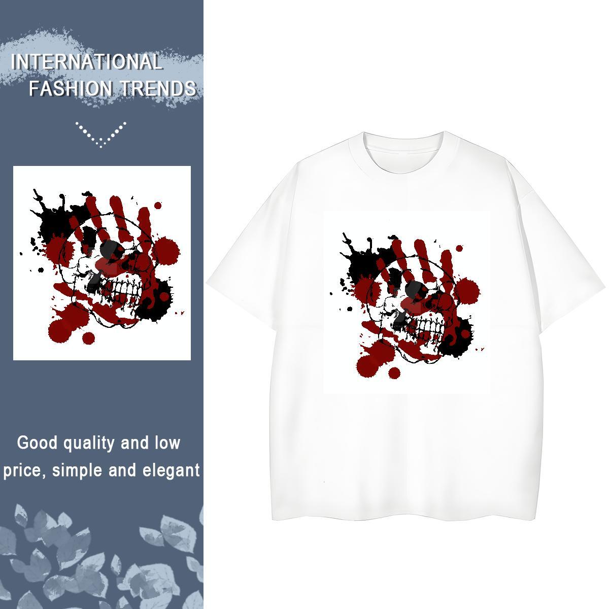 Custom Men Clothes T-Shirt 230g 100% Cotton Outdoor scary Breathable T-Shirts Loose Black White Tee Shirt