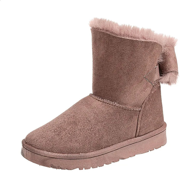 Ladies Snow Boots Elegant with Low Female Shoes Heels Suede Half High Mid Calf Round Toe Pink Anti Slip Trend Furry Gyaru 240820
