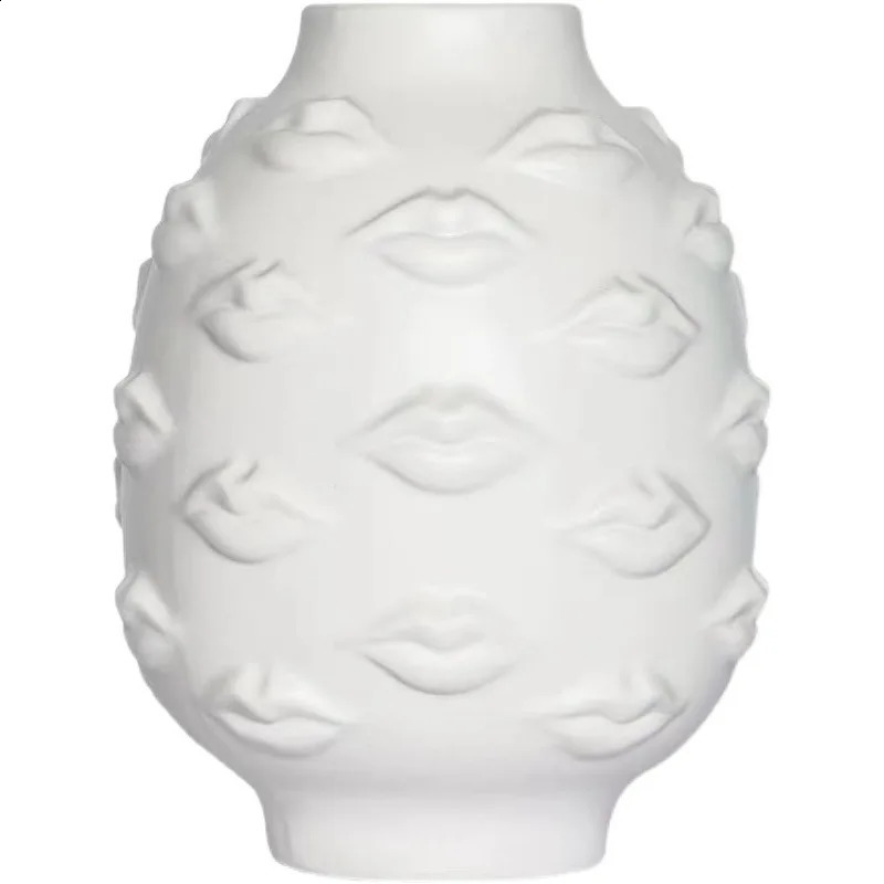 Artists 3D Lip Potted Plants White Pottery Vase Dry Flower Insert Artist Residence Decorative Ornaments Modern Home Decor 240820