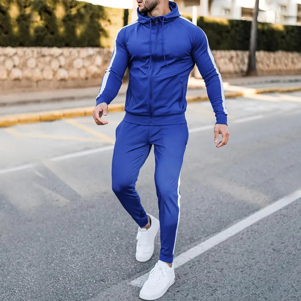 Tracksuit Men 2 Pieces Set Sweatshirt Sweatpants Sportswear Zipper Hoodies Casual Mens Clothing Ropa Hombre Size S-3XL 240821