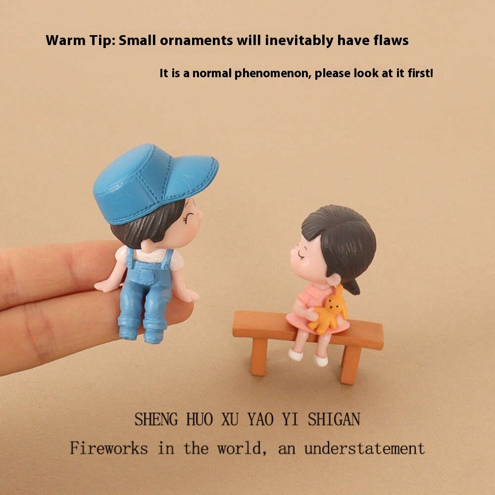 DIY Mini Healing Small Ornament Bench Couple Doll INS Micro Landscape Creative Home Decoration Plastic Crafts
