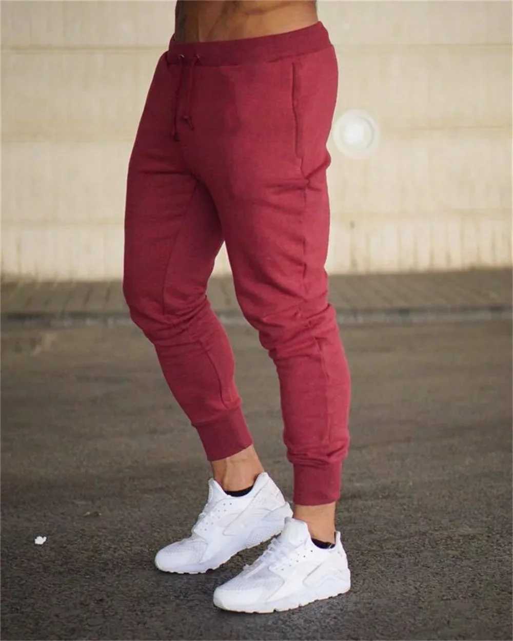 2024 Fashion Mens Gym Solid Color Pants Jogger Fitness Casual Pants Mens Fitness Tight Sports Pants Jogger Tracksuit TrouserW240725